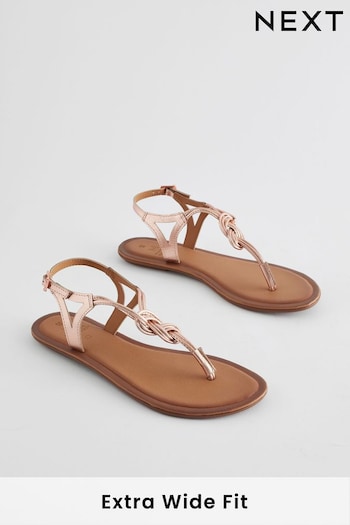 Rose Gold Extra Wide Fit Forever Comfort® Leather Knot Slingback Sandals (Q73661) | £20