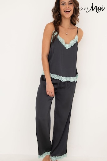 Pour Moi Grey Dusk Satin and Lace Cami and Trousers Pyjamas Set (Q73680) | £36
