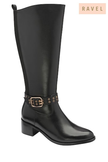Ravel Black Leather Zip-Up Knee High Boots (Q73684) | £140