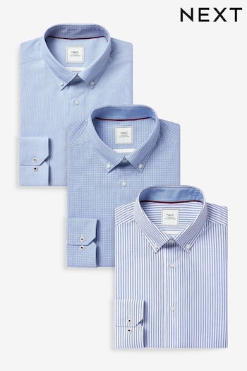 Light Blue/Blue Check/Blue Stripe Regular Fit Easy Care Single Cuff Oxford Shirts 3 Pack (Q73708) | £68