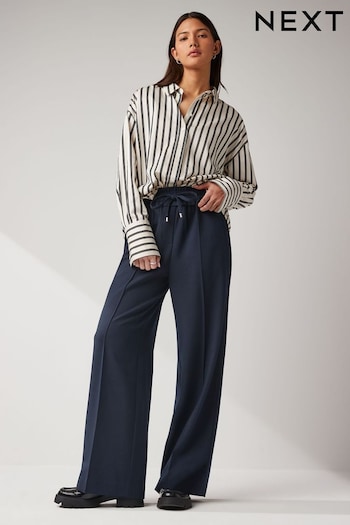 Navy Textured Elasticated Wide Leg Paper Trousers (Q73718) | £47