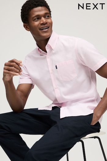 Light Pink Regular Fit Short Sleeve Easy Iron Button Down Oxford Shirt (Q73745) | £18