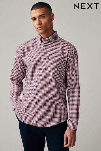 Red Gingham Easy Iron Button Down Oxford Shirt (Q73750) | £22