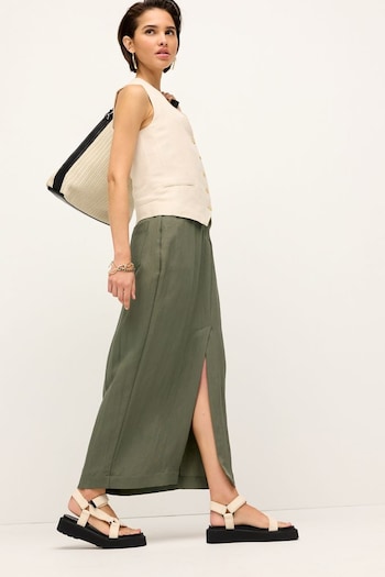 Khaki Green Utility Midi Skirt With Centre Slit (Q73782) | £34