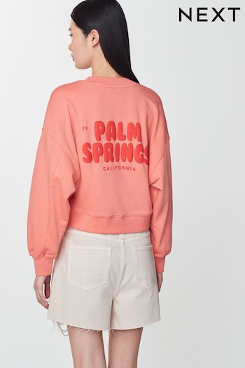Coral Red Palm Springs Long Sleeve Graphic Slogan Sweatshirt (Q73830) | £28