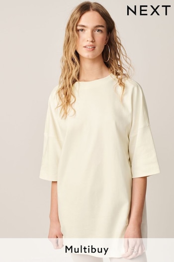 Ecru White Oversized Longline T-Shirt (Q73842) | £12