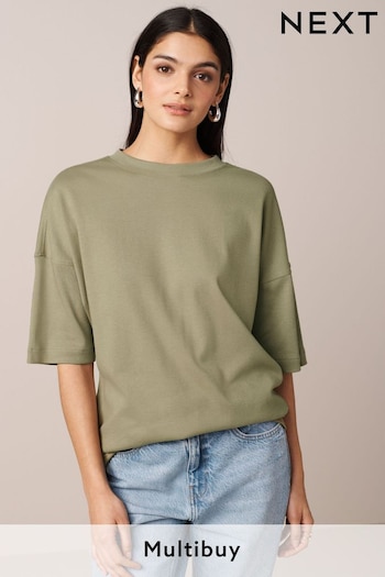 Khaki Green Oversized Longline T-Shirt (Q73863) | £12