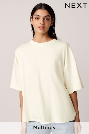 Ecru White Relaxed Fit Crew Neck T-Shirt (Q73881) | £11