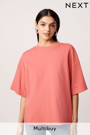 Pink 100% Cotton Heavyweight Relaxed Fit Crew Neck T-Shirt (Q73886) | £11