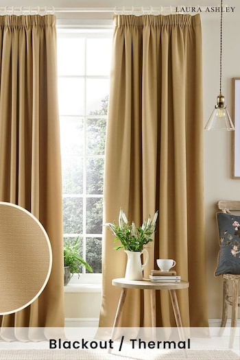 Laura Ashley Pale Gold Stephanie Blackout Lined Blackout/Thermal Pencil Pleat Curtains (Q73920) | £75 - £250