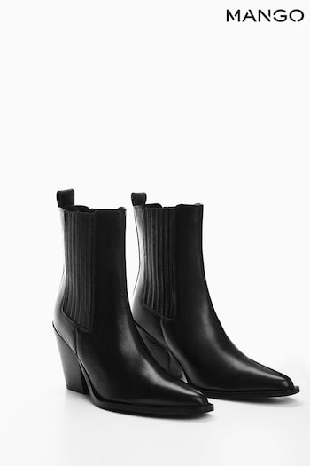Mango Cowboy Style Leather Ankle Black Boots (Q73923) | £90