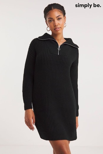 Simply Be Zip Neck Black Knitted Dress (Q73924) | £38