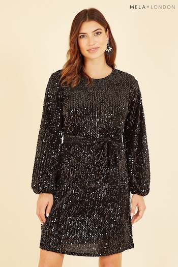Mela Black Sequin Smock Dress (Q73934) | £50