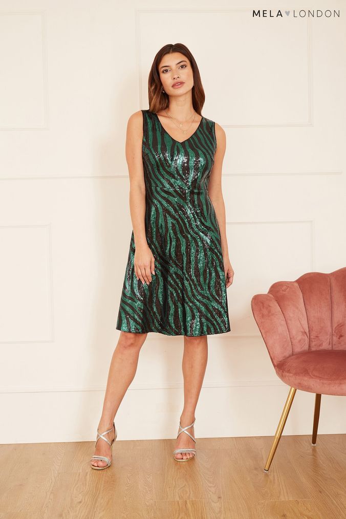 Green sequin skater dress deals