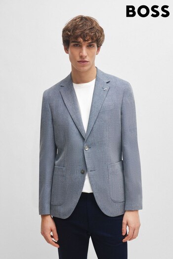 BOSS Blue Regular-Fit Jacket in Herringbone Cotton and Wool (Q73989) | £489