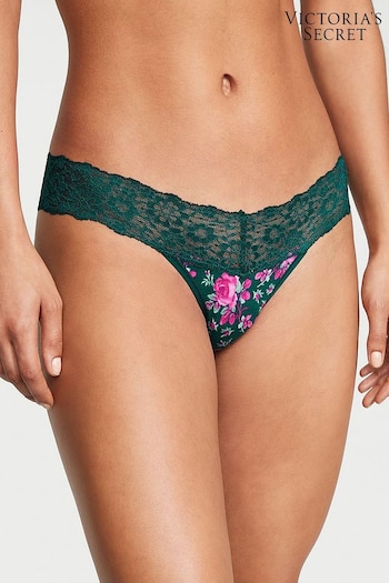 Victoria's Secret Black Ivy Green Moody Roses Posey Lace Waist Thong Knickers (Q73991) | £9