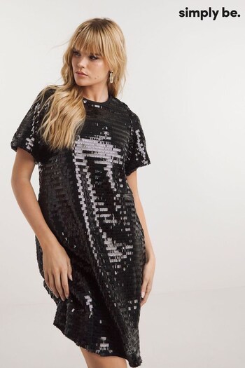 Simply Be Black Disc Sequin T-Shirt Dress (Q74014) | £55