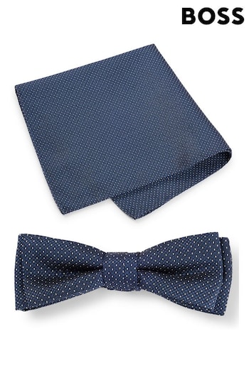 BOSS Blue Silk-Blend Jacquard Bow Tie and Pocket Square (Q74022) | £99