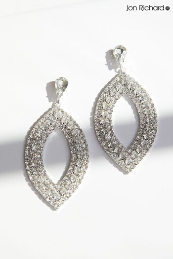 Jon Richard Silver Crystal Statement Navette Diamante Earrings (Q74052) | £20