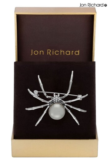 Jon Richard Silver Cubic Zirconia And Pearl Spider Brooch - Gift Boxed (Q74060) | £22
