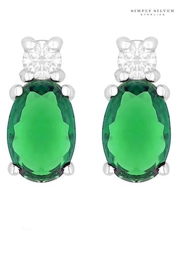 Simply Silver Sterling Silver Tone 925 Emerald Earrings (Q74105) | £25
