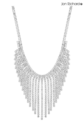 Jon Richard Silver Tone Crystal Diamante Fringe Necklace (Q74113) | £28