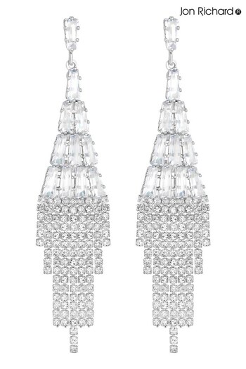 Jon Richard Silver Crystal Baguette And Diamante Drop Earrings (Q74118) | £25