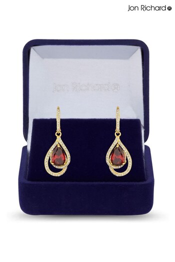 Jon Richard Gold Garnet Earrings - Gift Boxed (Q74120) | £35