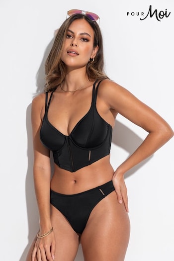 Pour Moi Black Sydney Double Strap Underwired Longline Bikini Top (Q74133) | £38