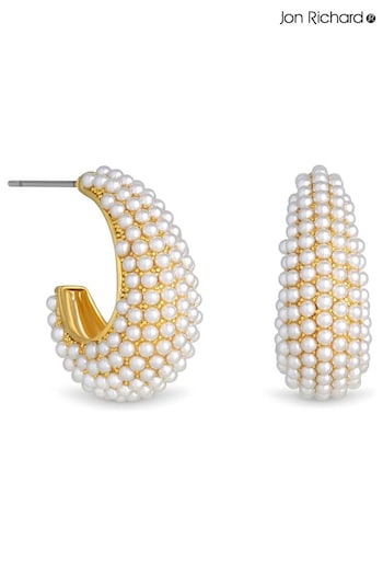 Jon Richard Gold Pearl Embellished Curved Hoop Earrings (Q74142) | £25