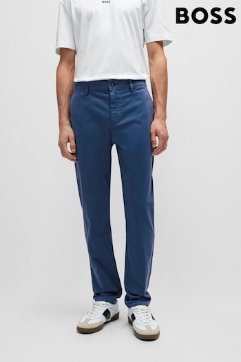 BOSS Blue Tapered-Fit Trousers in Stretch-Cotton Satin (Q74165) | £119