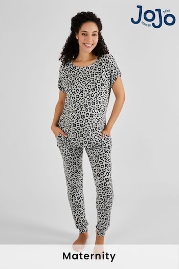 A-Z Womens Sports Brands Grey Animal Print Maternity & Nursing Pyjamas Set (Q74168) | £39.50