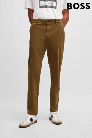 BOSS Brown Tapered Fit Stretch Cotton Twill Trousers (Q74173) | £119
