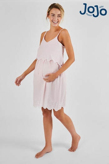 JoJo Maman Bébé Pink Ticking Stripe Maternity & Nursing Nightdress (Q74178) | £36