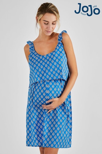 JoJo Maman Bébé Blue Batik Flutter Sleeve Maternity & Nursing Nightdress (Q74179) | £36