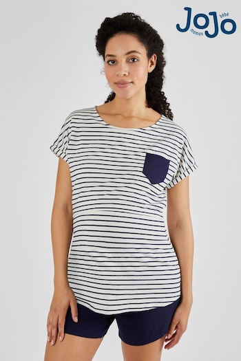 JoJo Maman Bébé Navy Maternity & Nursing Short Pyjamas Set (Q74190) | £29.50