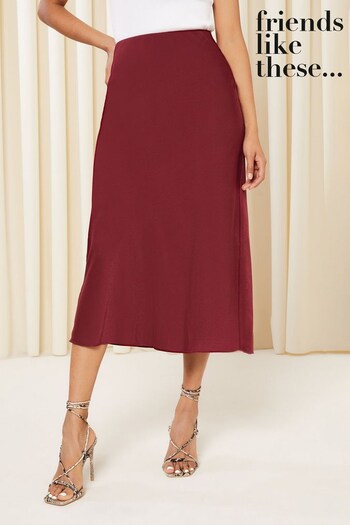 Friends Like These Berry Red Petite Satin Bias Midi Skirt (Q74199) | £29