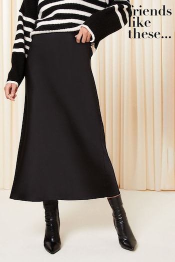 Short Sleeved Sets Black Petite Satin Bias Cut Maxi Skirt (Q74200) | £32