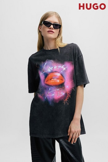 HUGO Lipstick Seasonal Graphic Oversized Cotton Jersey T-Shirt (Q74208) | £79