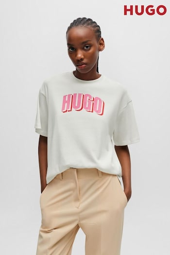 HUGO Cream Relaxed Fit Logo T-Shirt (Q74221) | £59