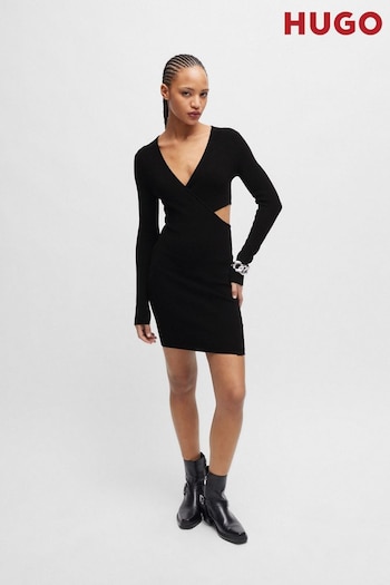 HUGO Black Cut Out Wrap Effect Fitted Mini Dress (Q74228) | £229