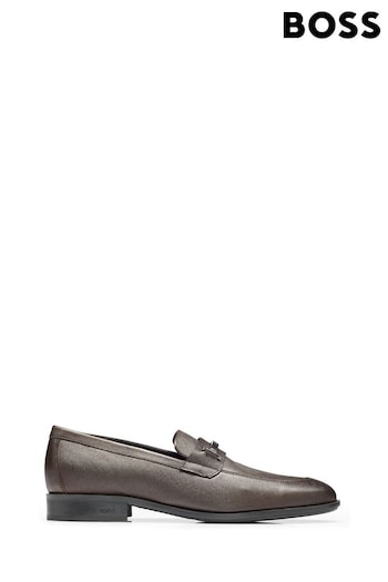BOSS Brown Penny Loafers in Saffiano-Print Leather With Padded Innersole (Q74237) | £199