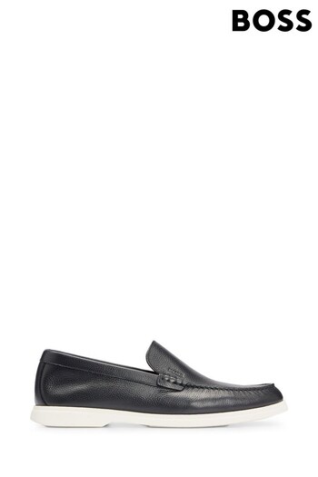 BOSS Black Tumbled-Leather Loafers With Contrast Outsole (Q74245) | £199