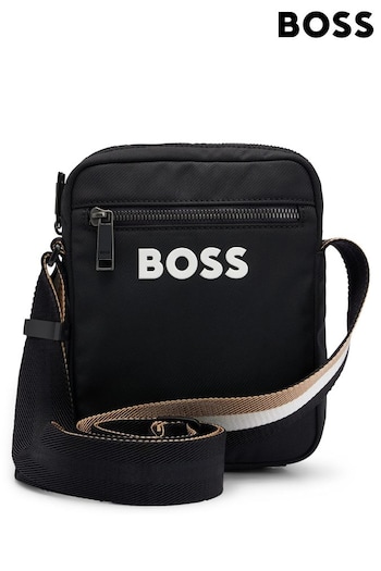BOSS Black Contrast Logo Cross-Body Bag With Signature-Stripe Strap (Q74249) | £99
