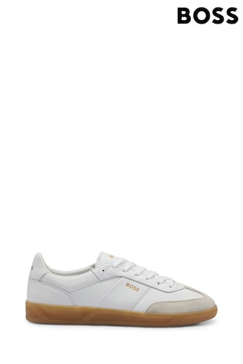 BOSS White Leather And Suede Trainers With Embossed Logos (Q74262) | £229