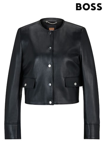 BOSS Black Collarless Cropped Leather Jacket (Q74274) | £525