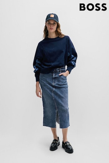 BOSS Mid Blue Slim Fit Stretch Midi Denim Skirt (Q74276) | £159