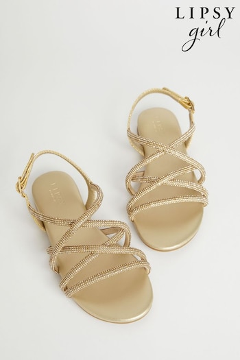 Lipsy Gold Girl Low Block Embellished Heel Occasion Sandal (Q74288) | £25 - £27