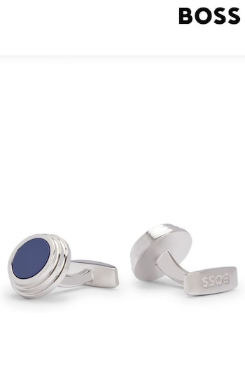 BOSS Blue Round Brass Cufflinks With Polished Enamel Insert (Q74295) | £89
