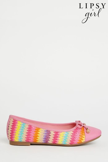 Lipsy Pink Flat Toe Cap Bow Ballerina Shoes (Q74306) | £19 - £23